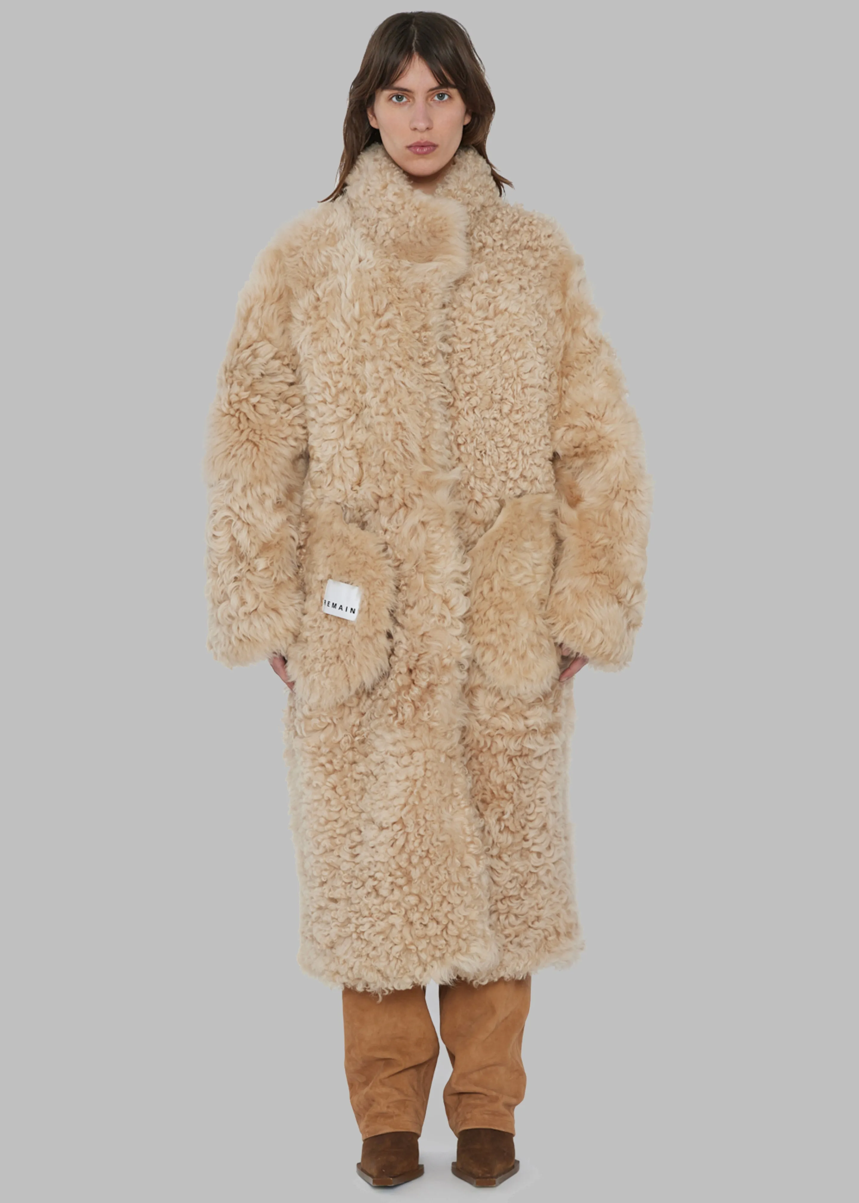 LONG HAIR Shearling Coat in Pebble - REMAIN