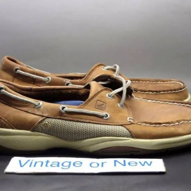 Men's Sperry Top-Sider Dark Tan Leather Boat Shoes Size 10.5