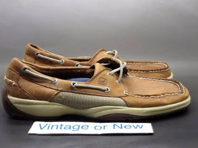 Men's Sperry Top-Sider Dark Tan Leather Boat Shoes Size 10.5