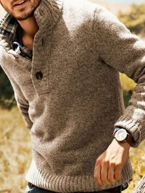 Men's Stand Collar Button-Up Long Sleeve Polyester Hoodie Sweatshirt