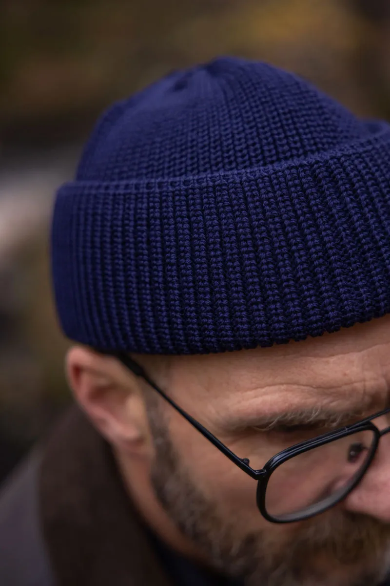 Merino Wool Navy Bifold Cap