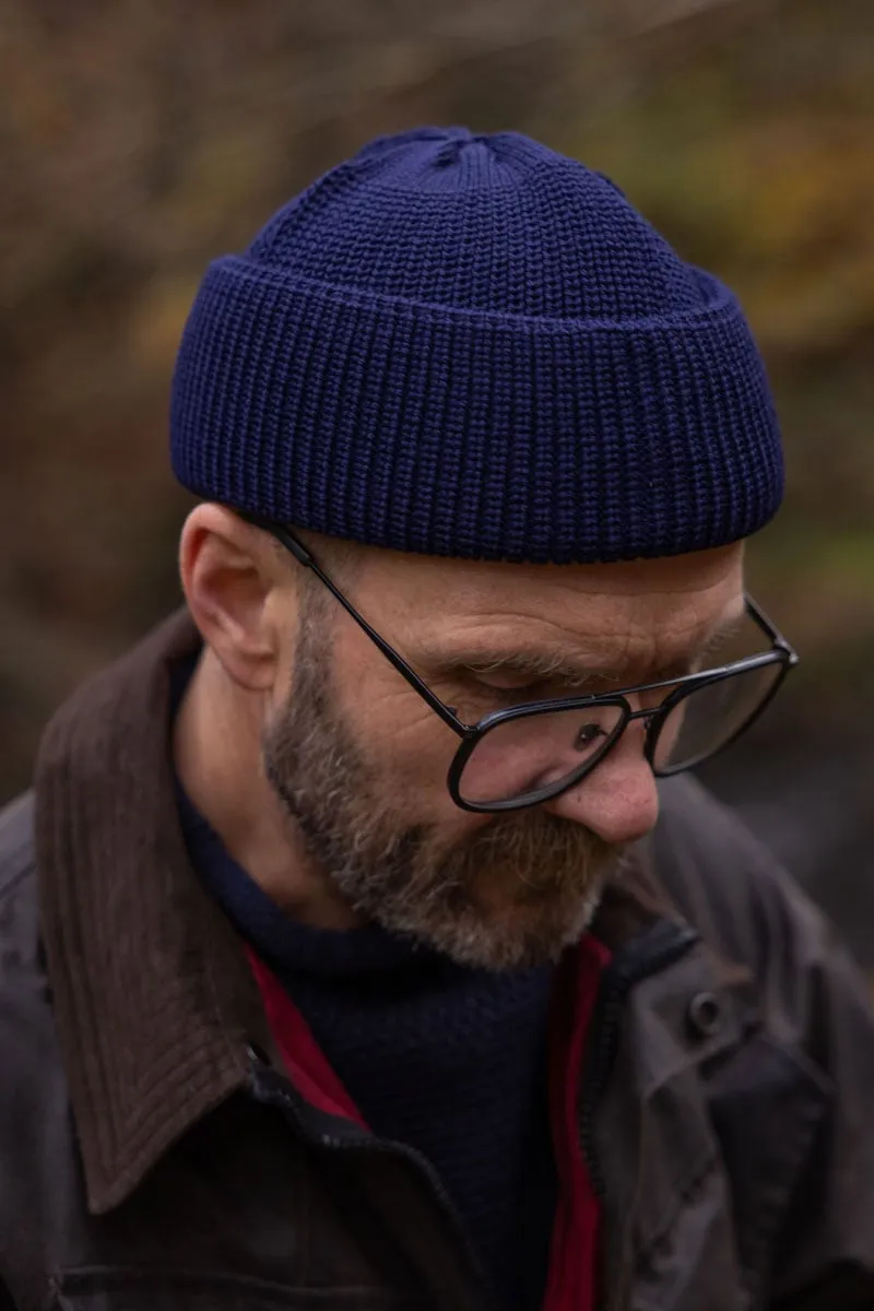 Merino Wool Navy Bifold Cap