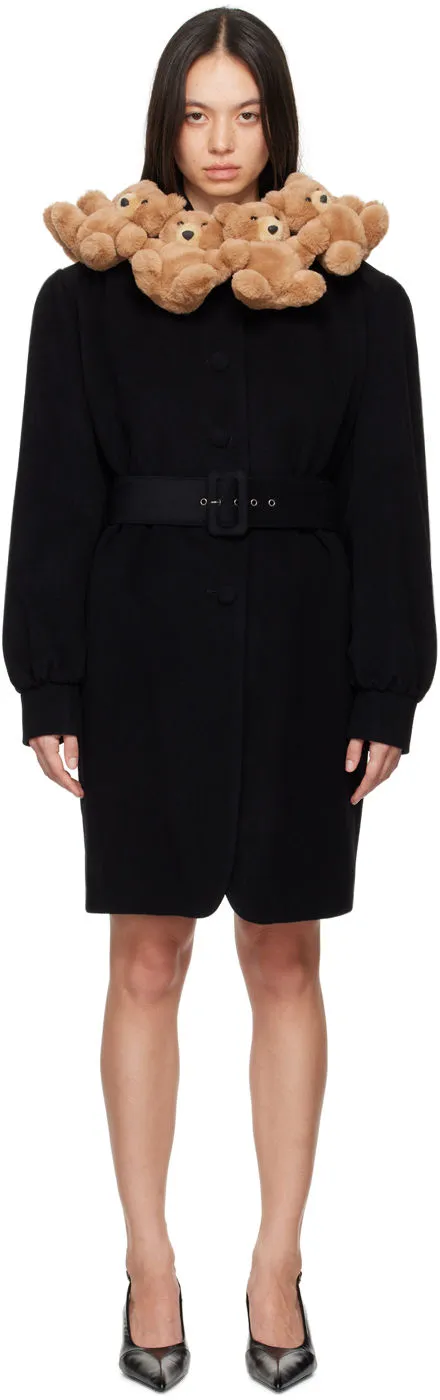 Moschino Black Teddy Bear Collar Coat: Stylish Outerwear