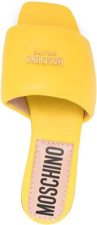 Yellow Moschino logo-plaque flat leather sandals