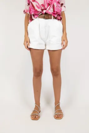 Motel Elastic Waist Shorts with Frayed Pocket