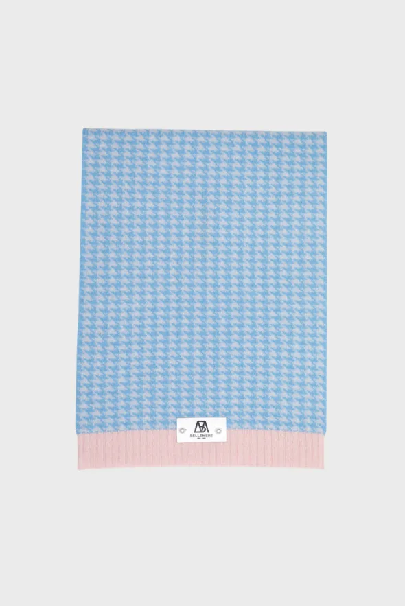 Multicolor Cashmere Houndstooth Scarf with Rib Details