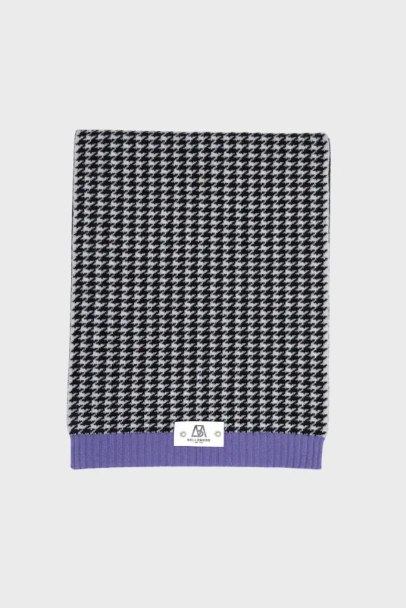 Multicolor Cashmere Houndstooth Scarf with Rib Details