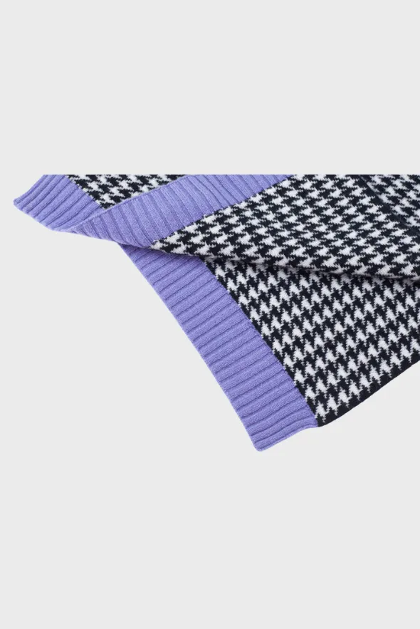 Multicolor Cashmere Houndstooth Scarf with Rib Details