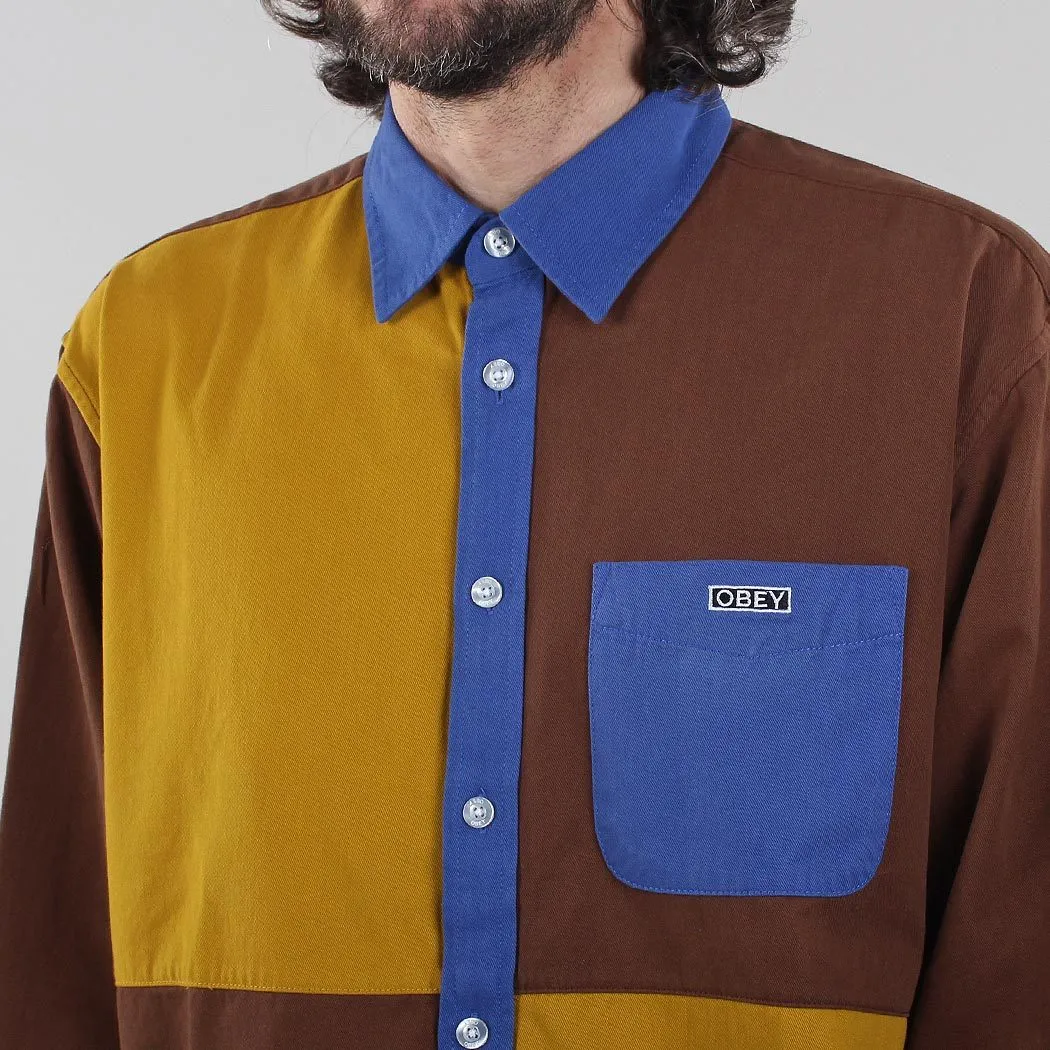 OBEY Luger Woven Long Sleeve Shirt can be rewritten as OBEY Luger Long Sleeve Shirt.