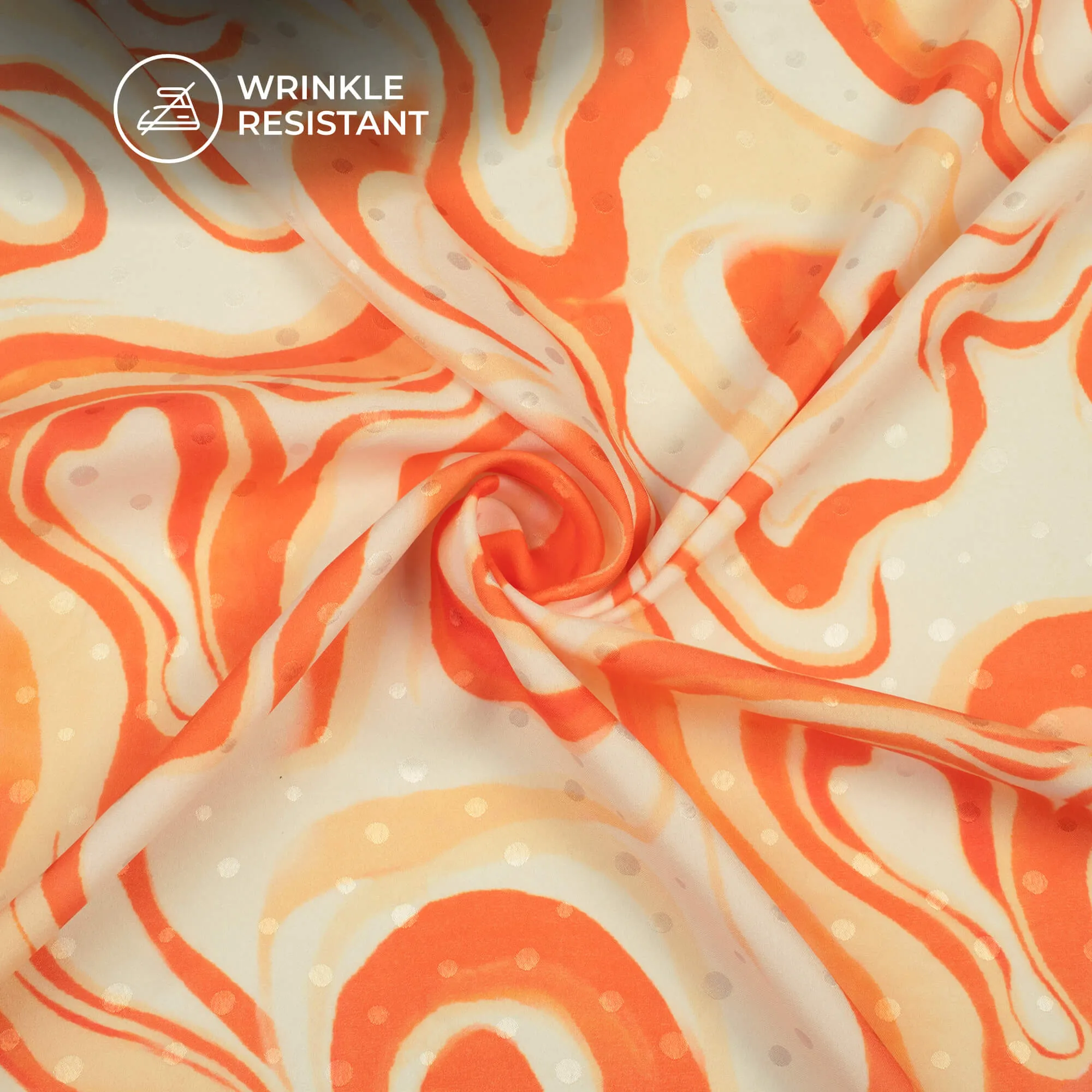 Orange Jacquard Booti Japan Satin Fabric - Abstract Digital Print (Width 56 Inches)