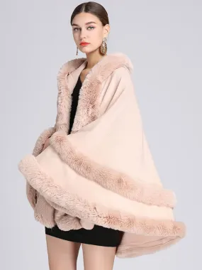 Oversized Faux Fur Poncho Coat for Women - Winter Outerwear 2024