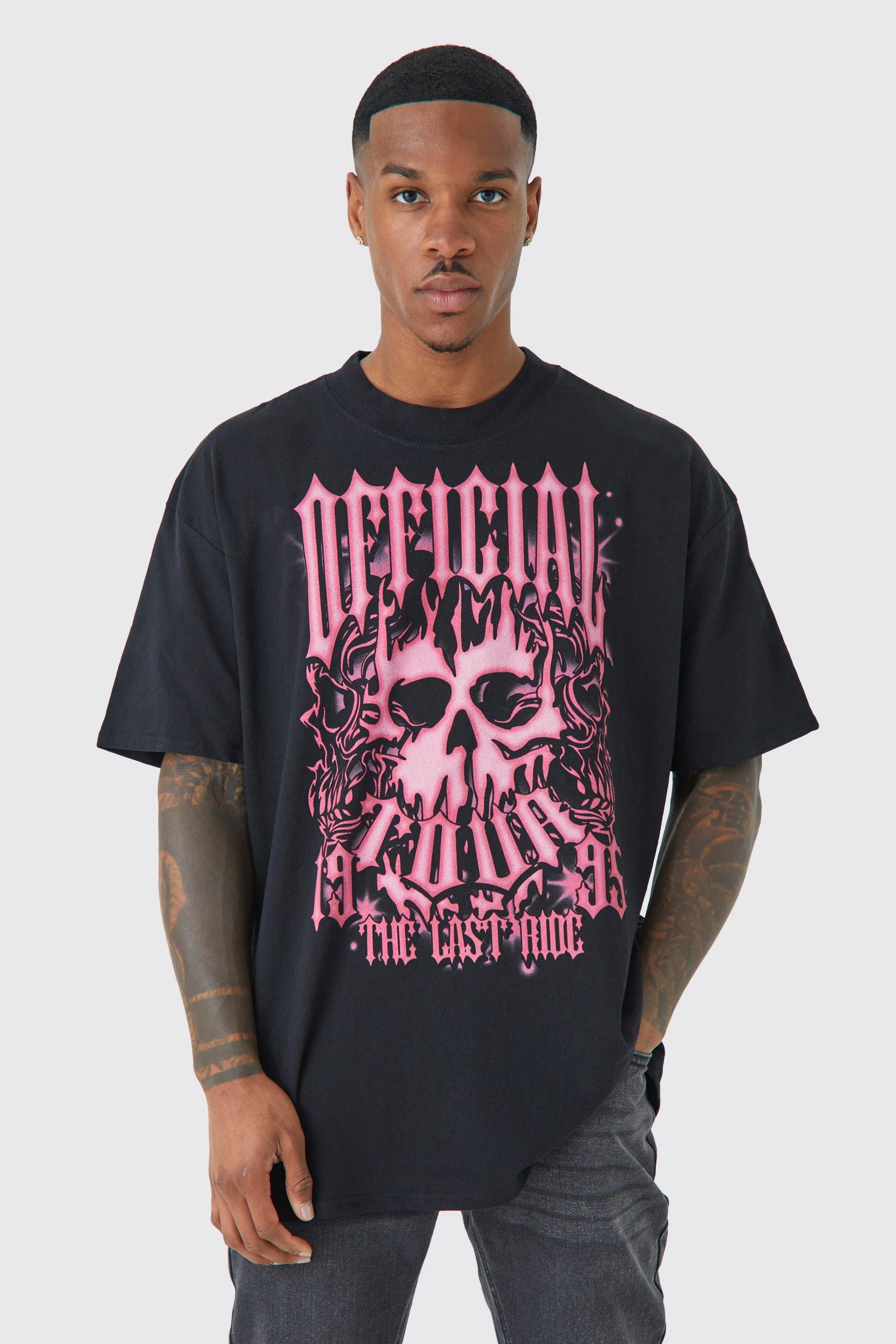 Oversized Gothic Skull Front & Back T-shirt | boohooMAN UK