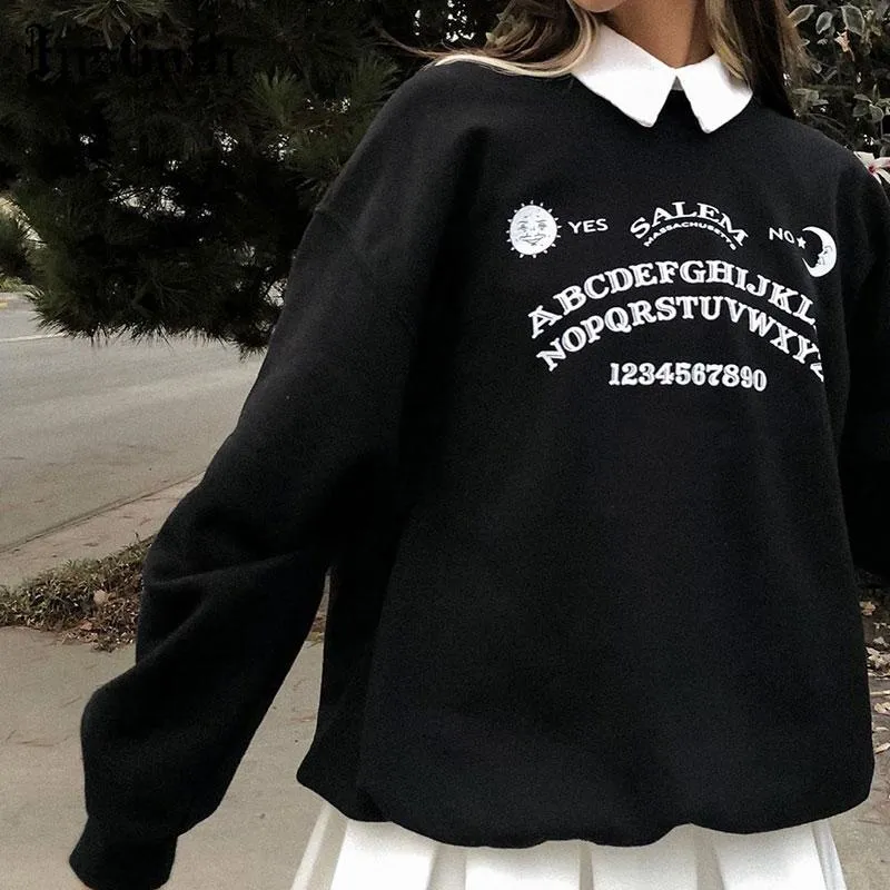 Oversized Letter Print Long Sleeve Hoodies for Chic Streetwear