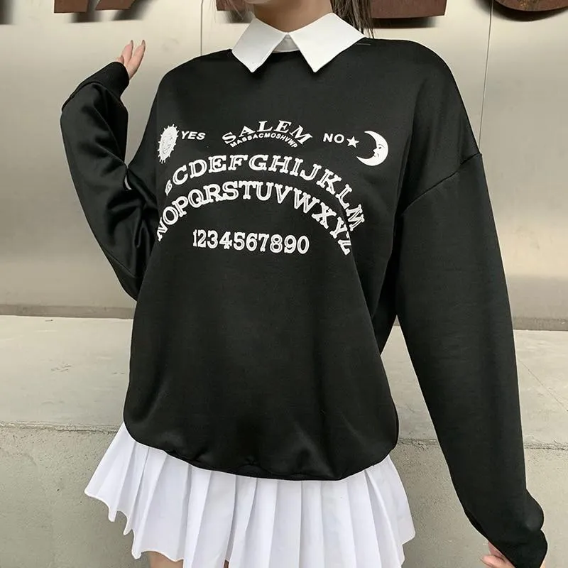 Oversized Letter Print Long Sleeve Hoodies for Chic Streetwear