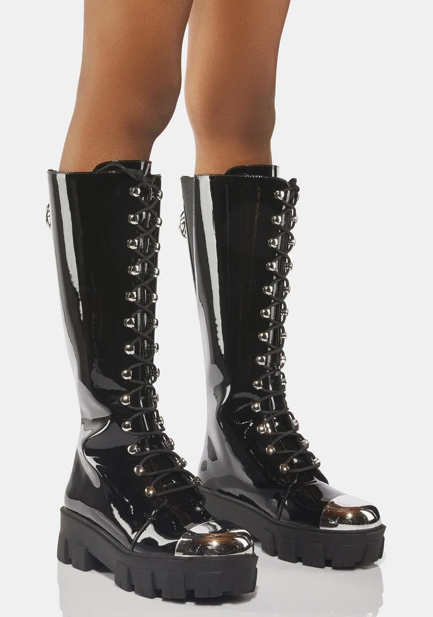 Patent Obsidian Knee High Boots-