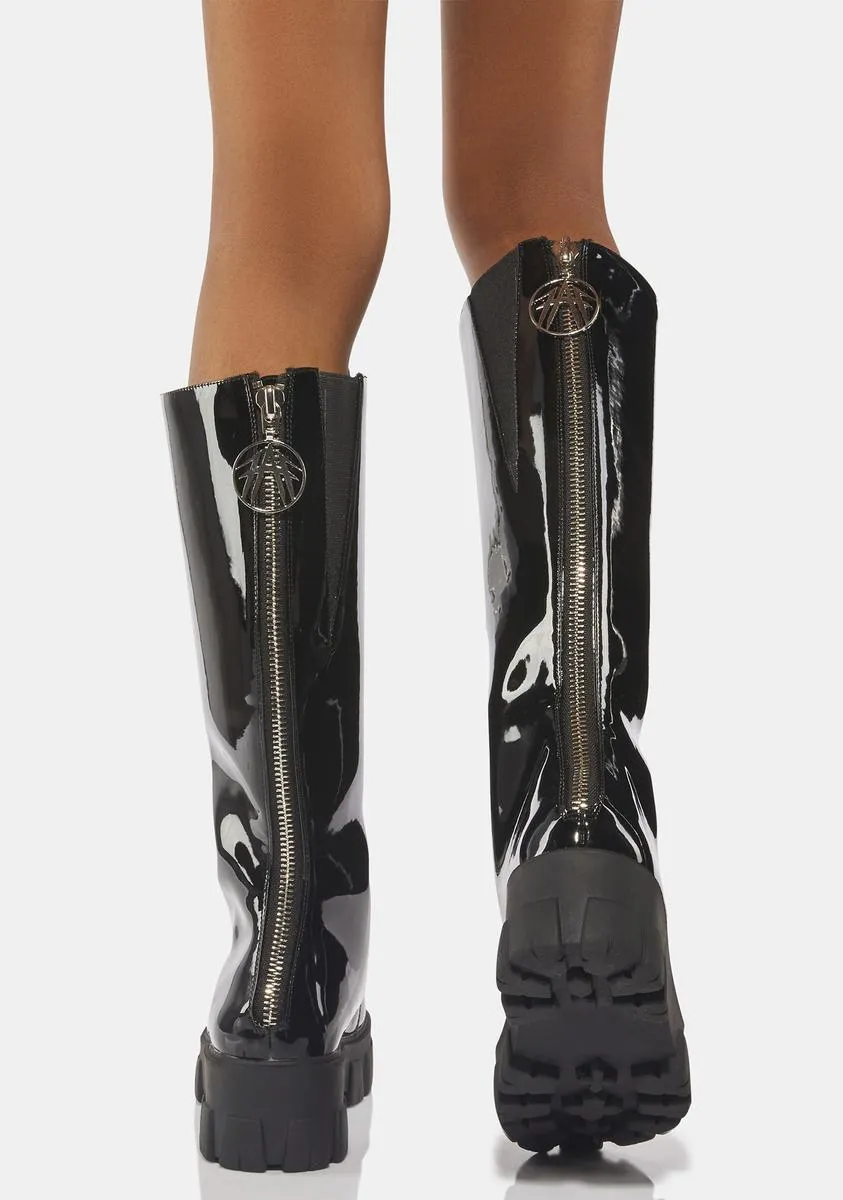 Patent Obsidian Knee High Boots-