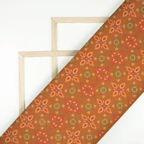 Patola Pattern Viscose Rayon Fabric - Ochre Orange and Paris Green - Digital Print - 58 Inches Width