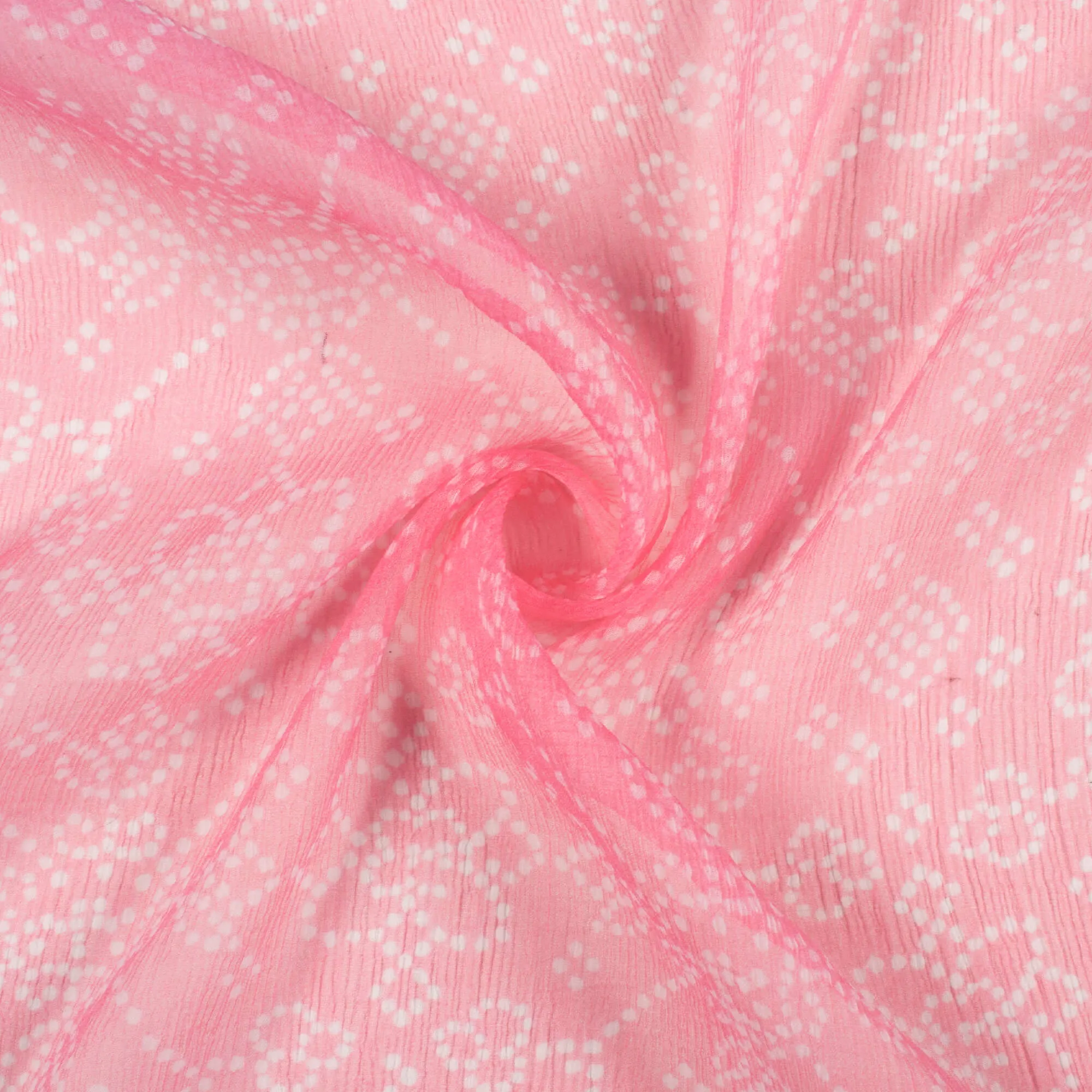 Pink and White Bandhani Print Lemonade Bemberg Chiffon Fabric