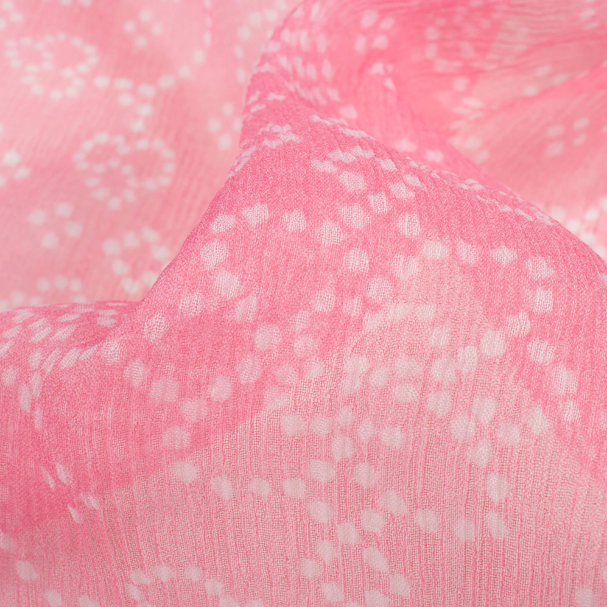 Pink and White Bandhani Print Lemonade Bemberg Chiffon Fabric