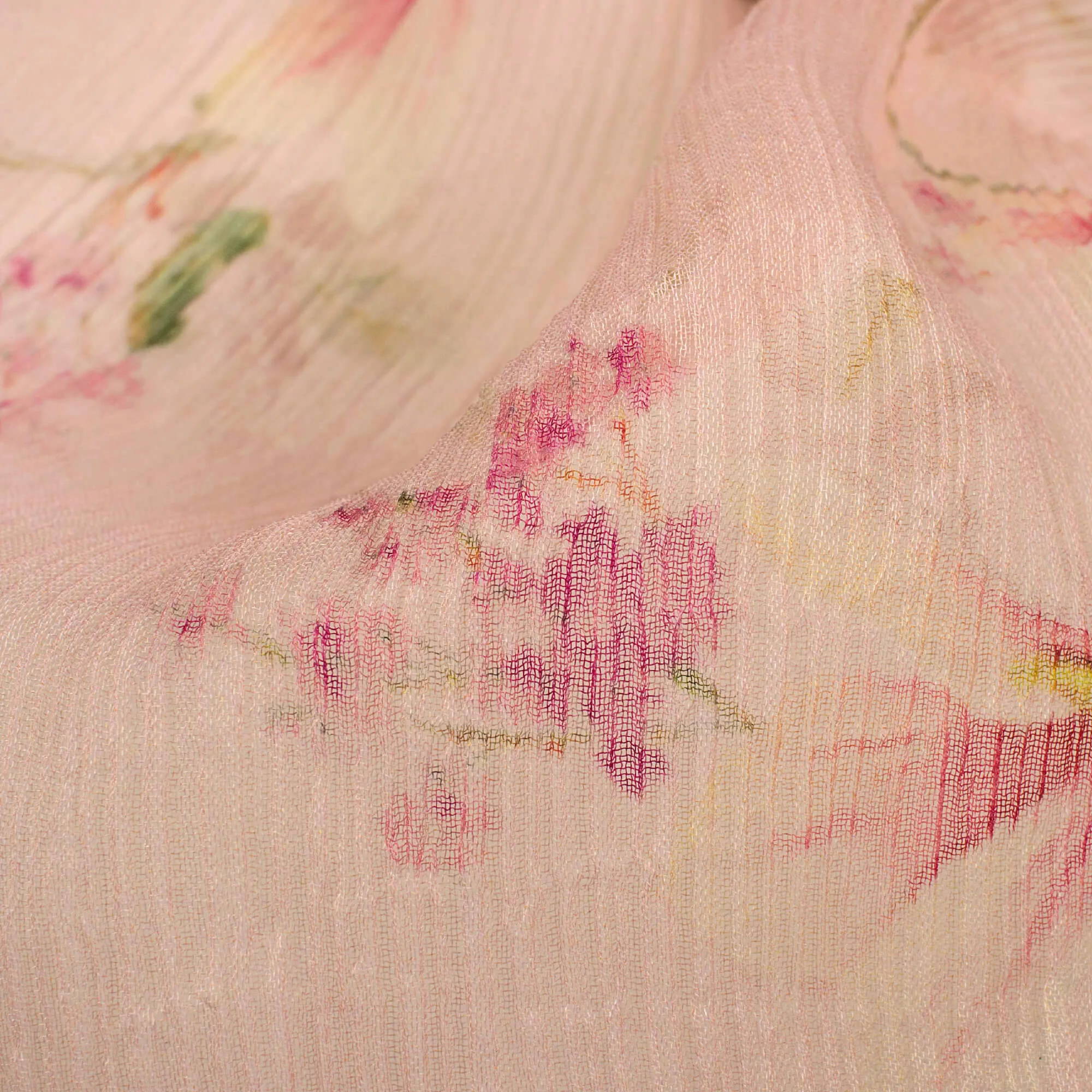 Pink Purple Floral Print Bemberg Chiffon Fabric