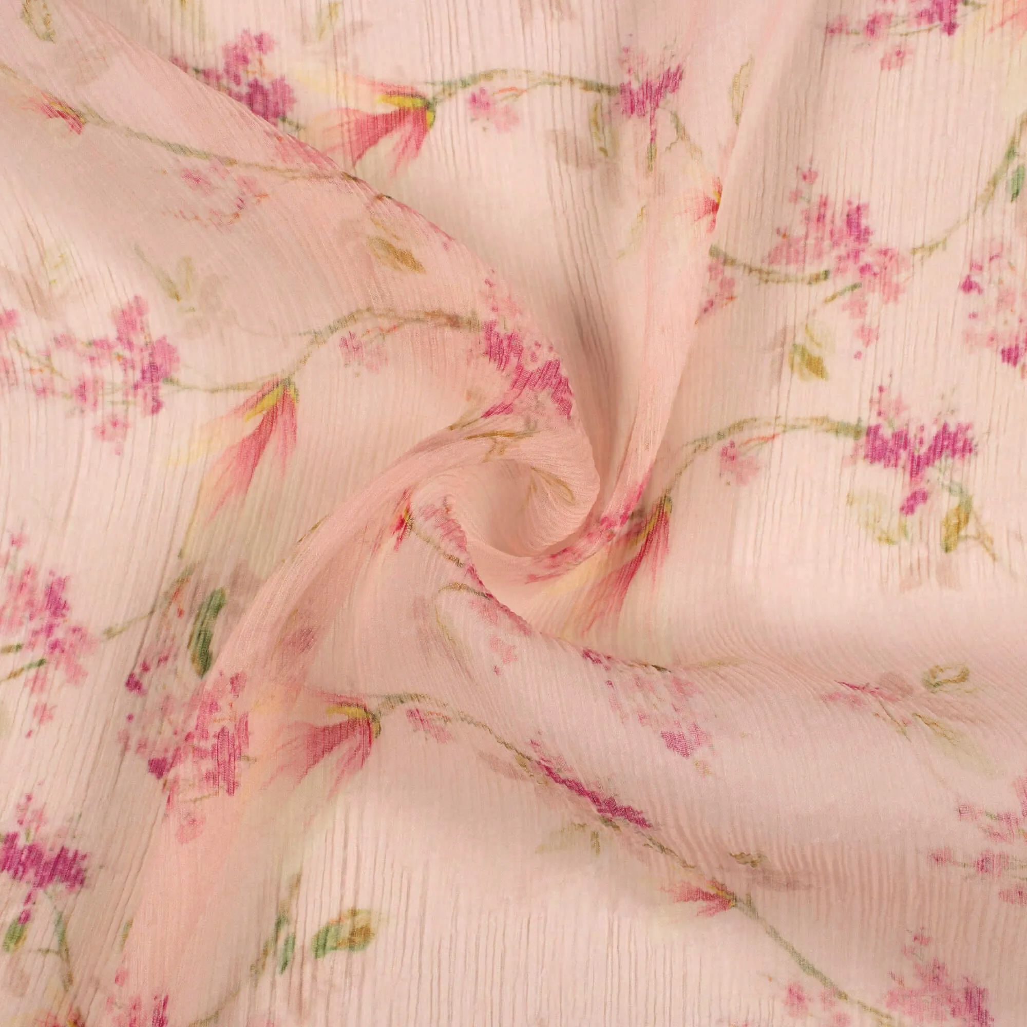 Pink Purple Floral Print Bemberg Chiffon Fabric