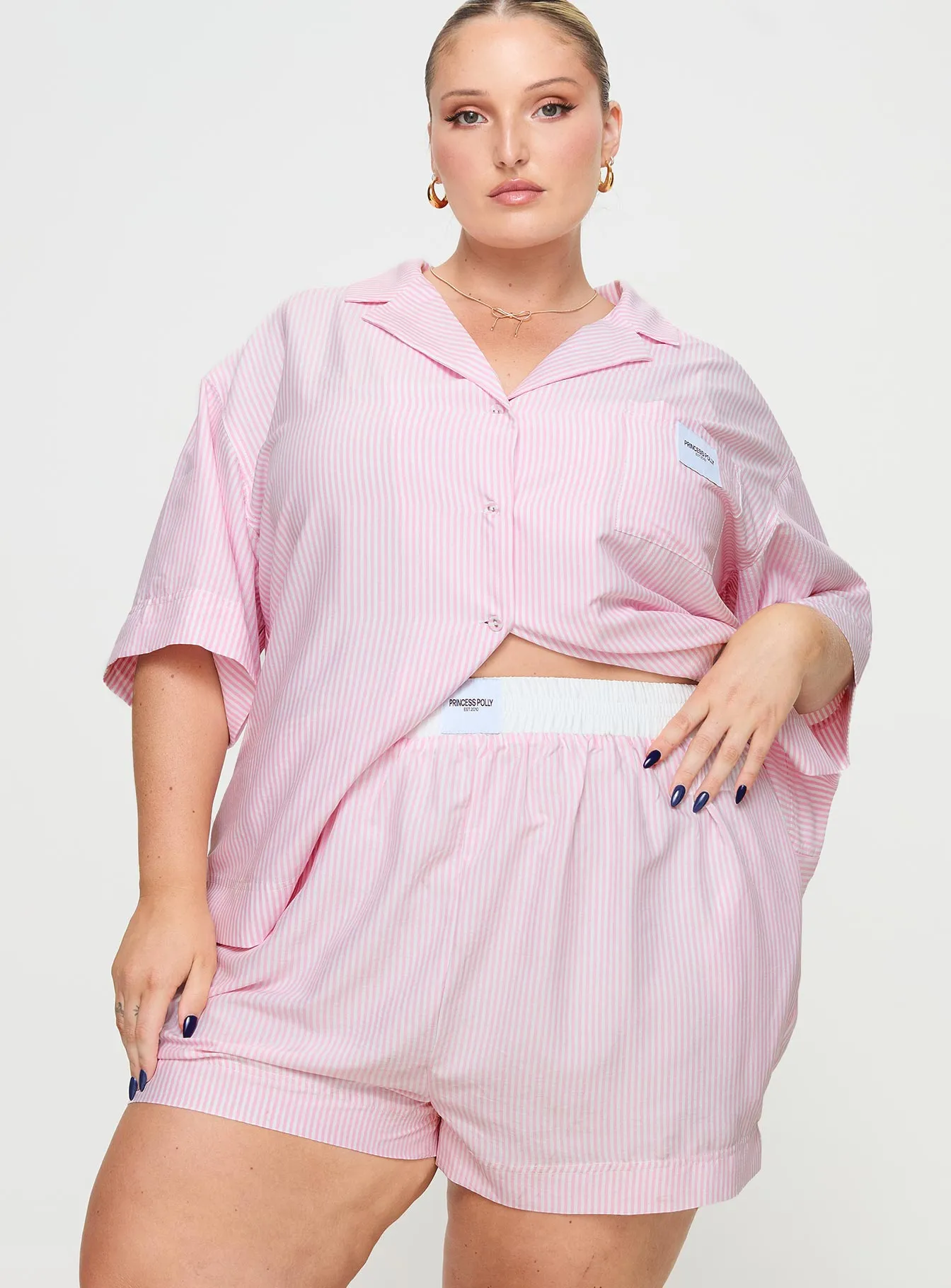 Pink Stripe Curve Sleep Shorts for Early Risers