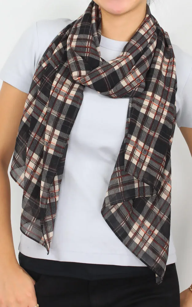 Plaid Georgette Oblong Scarf