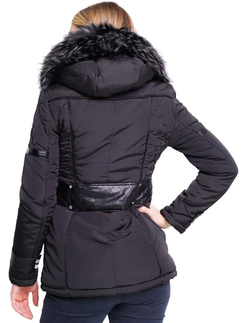 Premium Faux Fur Padded Parka Coat with PU Trim in Multiple Sizes