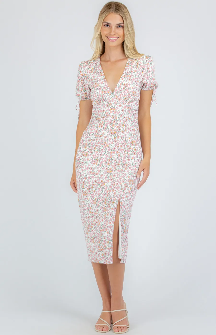 Midi Dress with Split in Printed Design