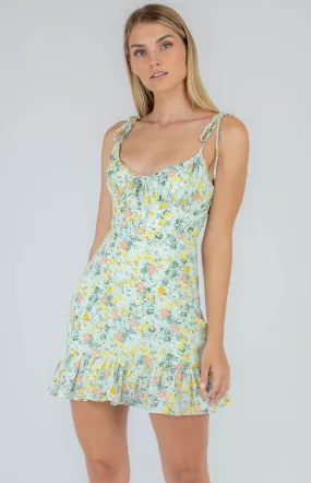 Frill Dress with Printed Straps