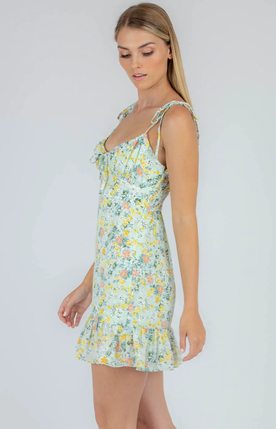 Frill Dress with Printed Straps