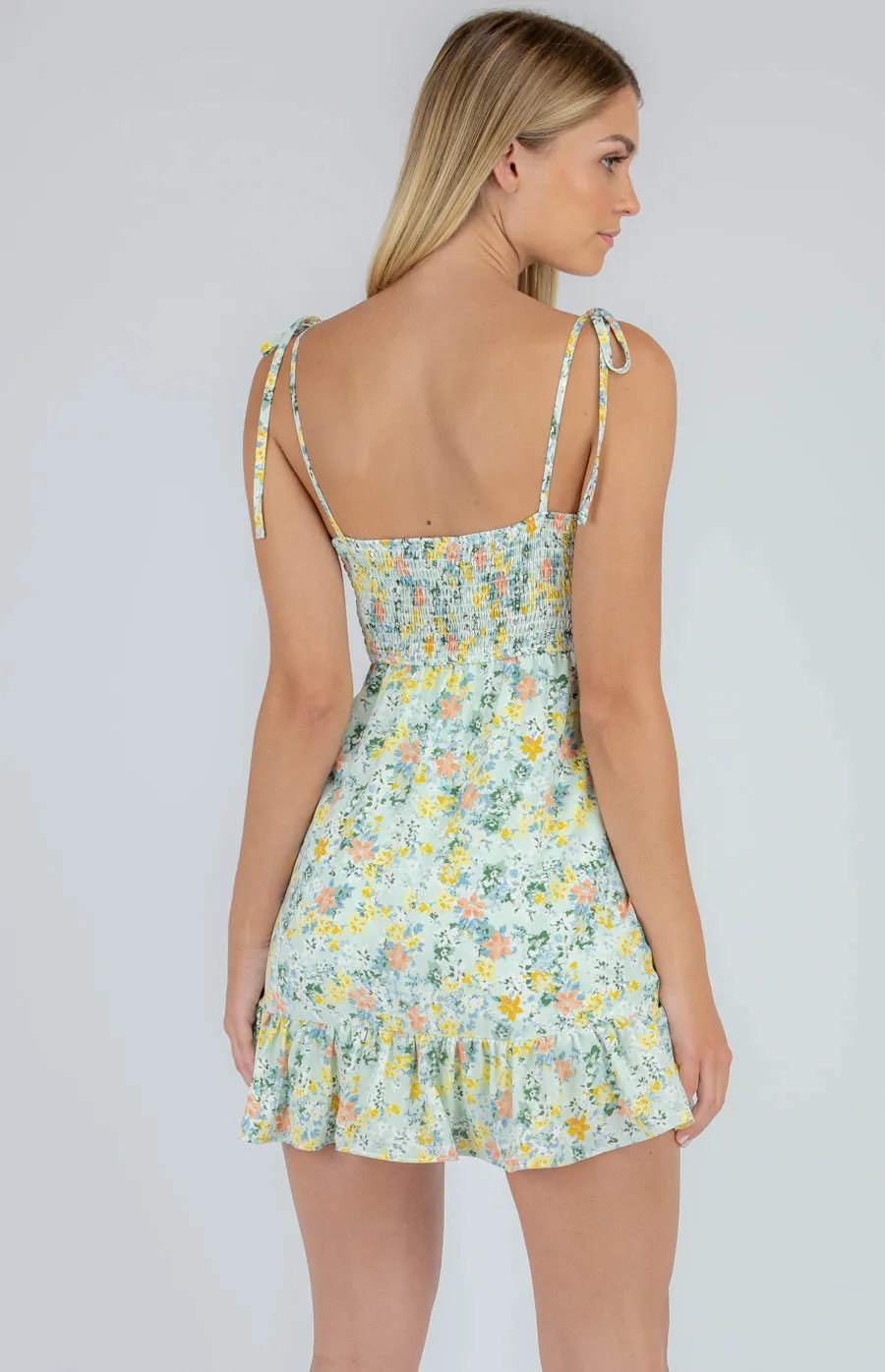 Frill Dress with Printed Straps