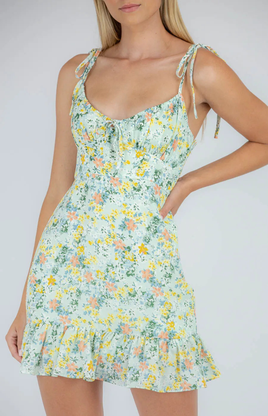 Frill Dress with Printed Straps