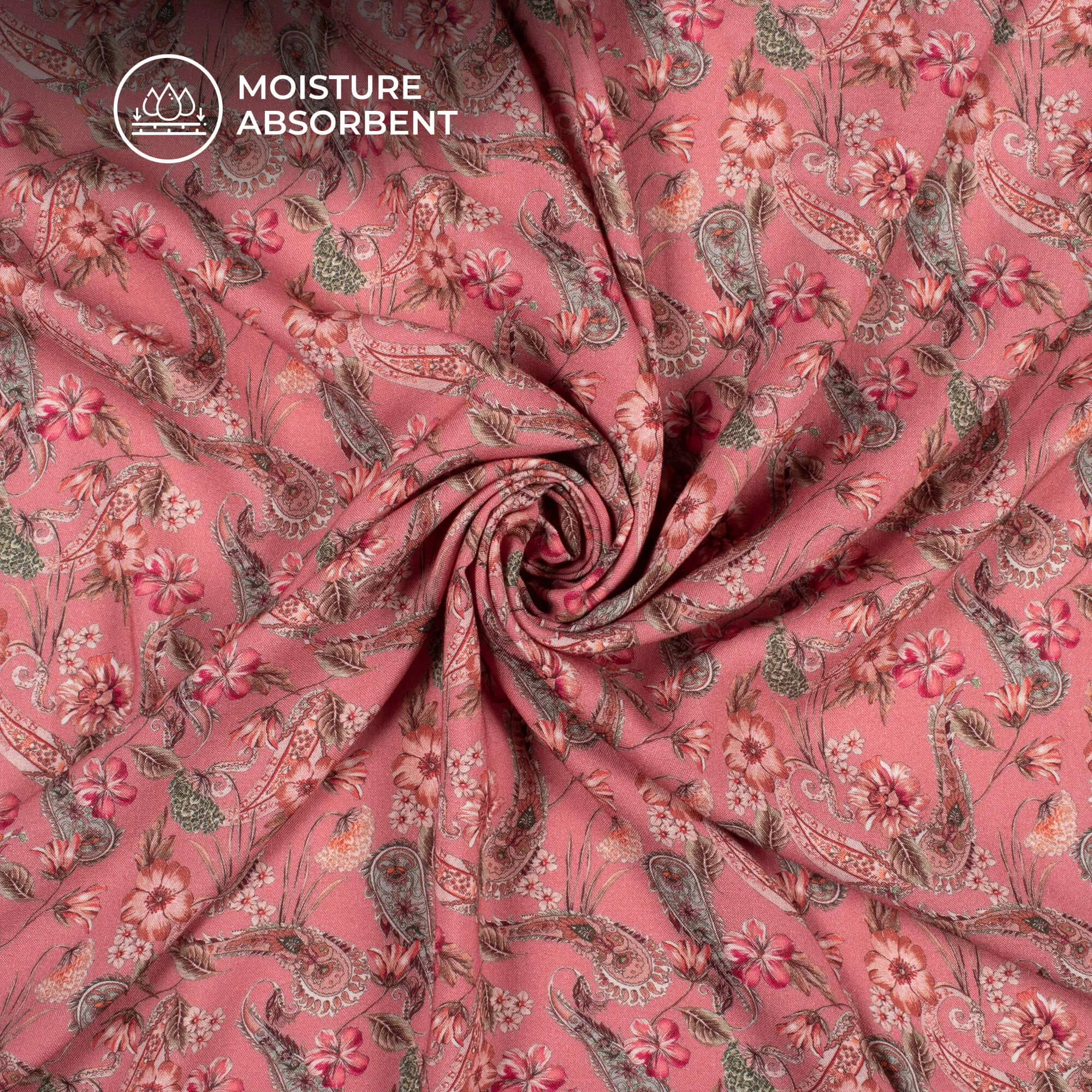 Punch Pink Floral Viscose Rayon Fabric - Digital Print (58 Inches Wide)