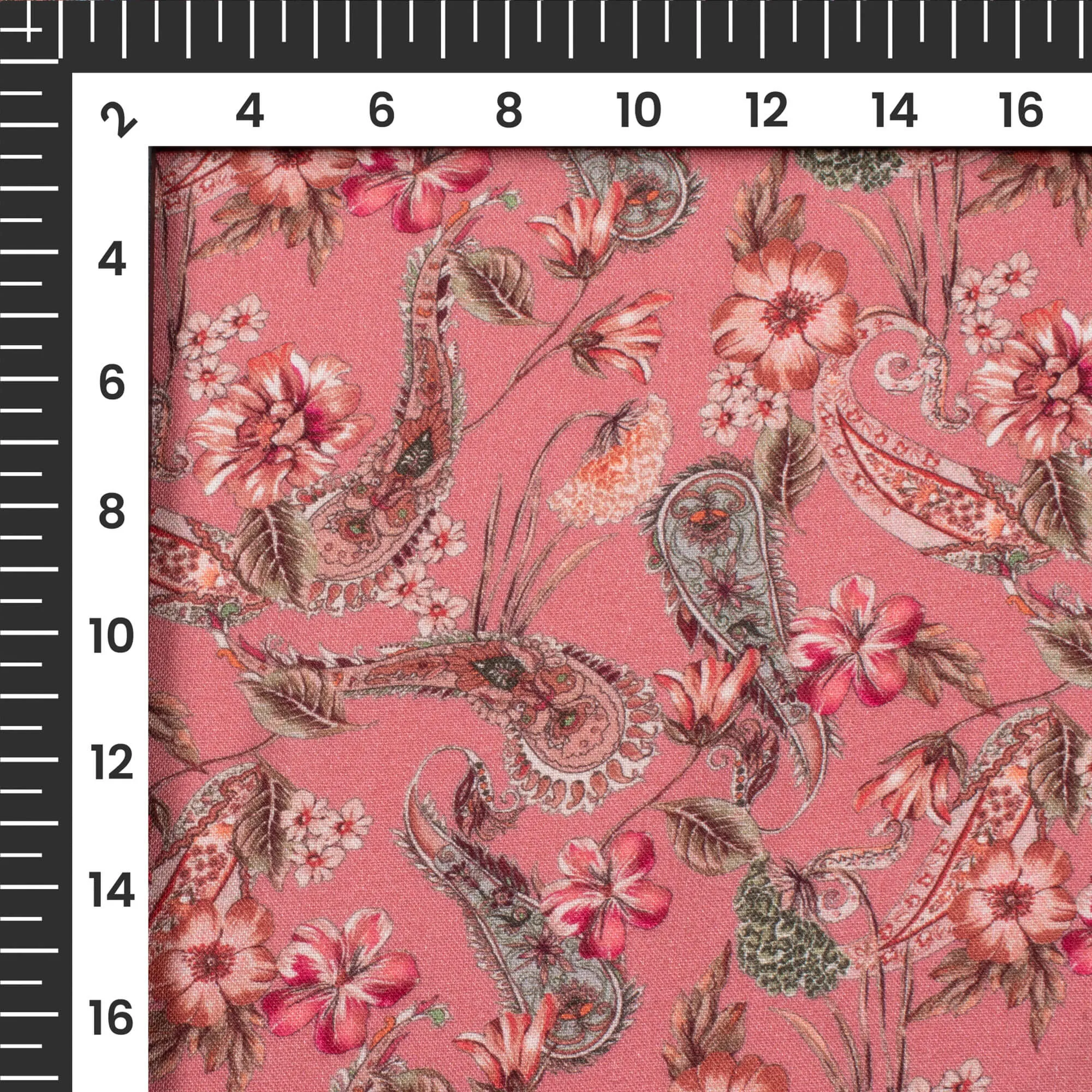 Punch Pink Floral Viscose Rayon Fabric - Digital Print (58 Inches Wide)