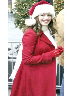 Red Christmas Trench Coat worn by Anne Hathaway