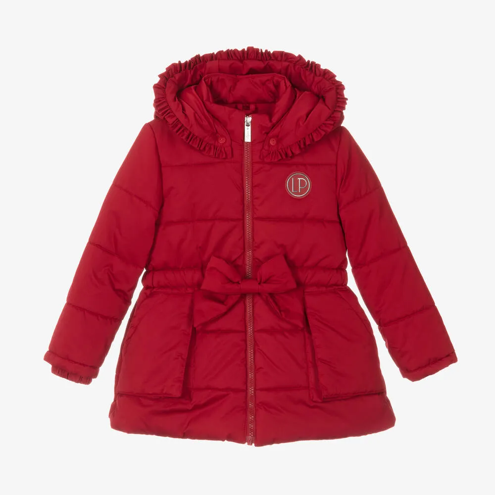 Red Girls' Hooded Bow Puffer Jacket