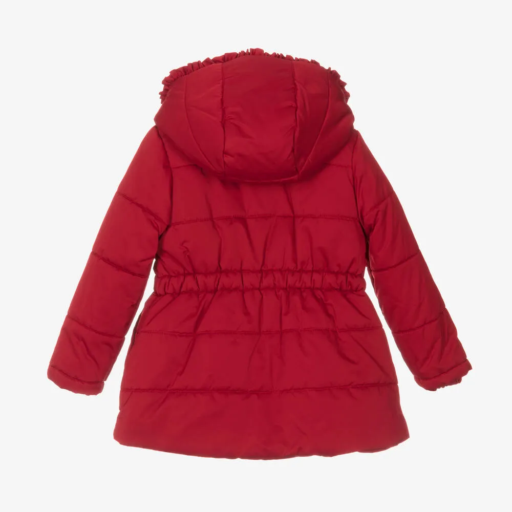 Red Girls' Hooded Bow Puffer Jacket