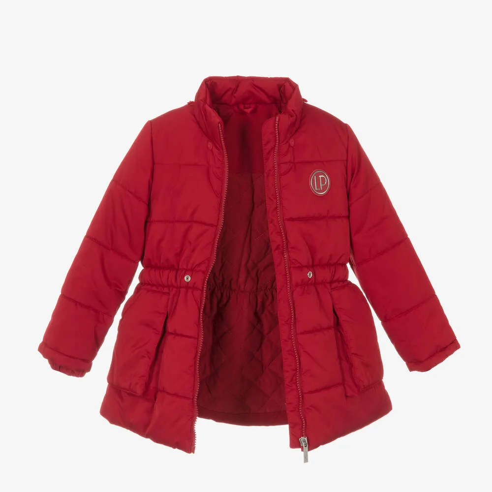 Red Girls' Hooded Bow Puffer Jacket