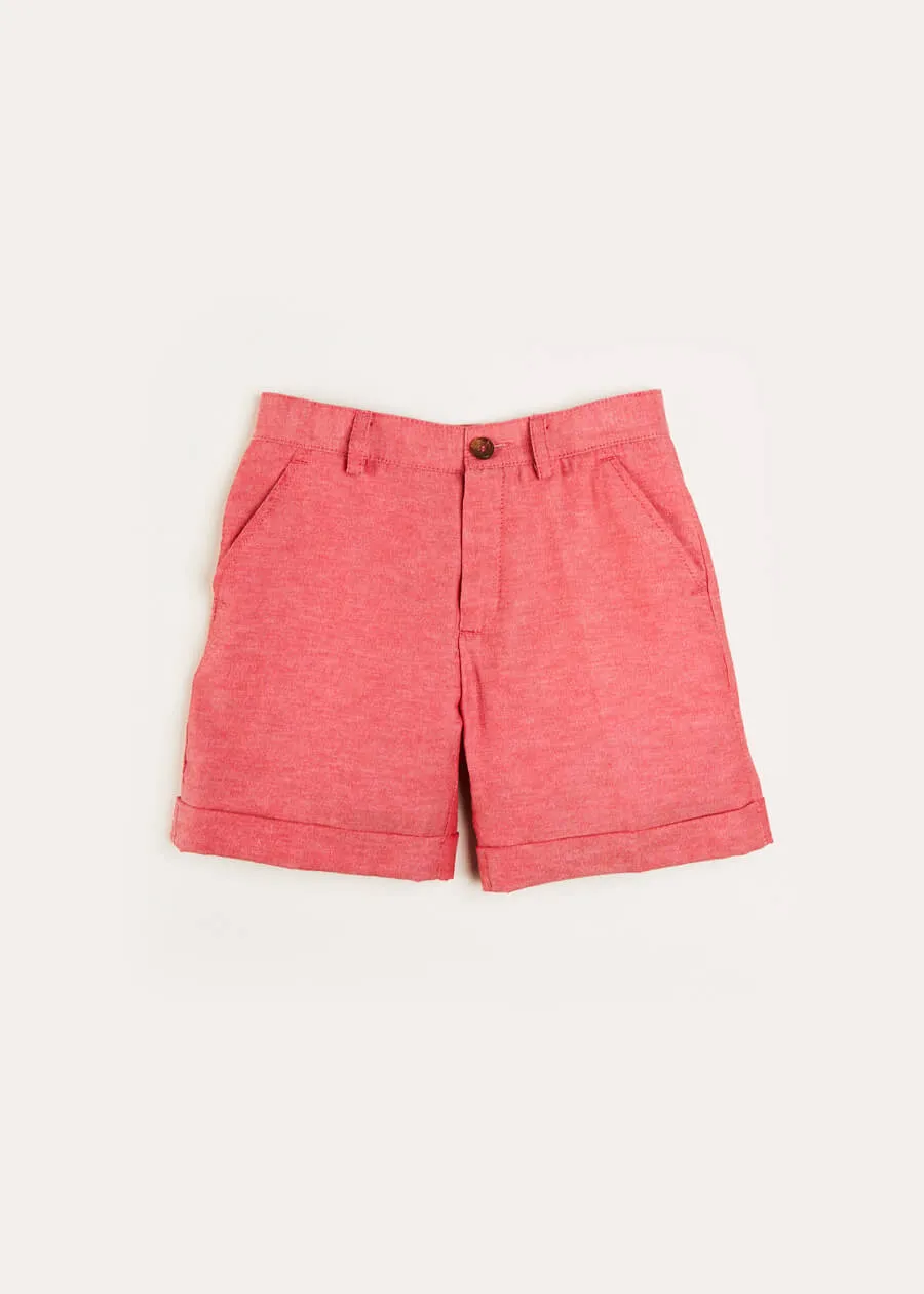 Red Linen Shorts for 4-10-year-olds