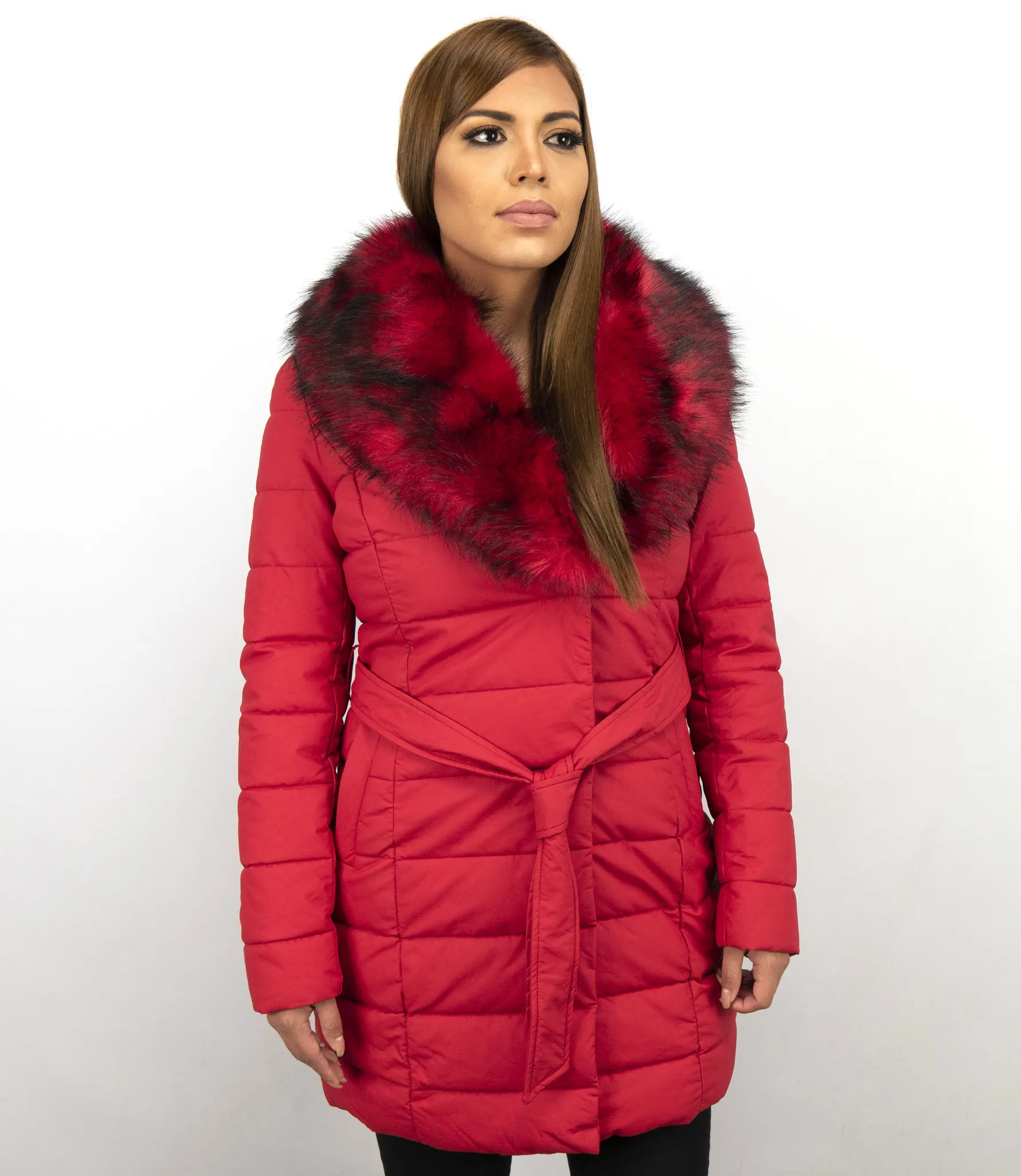 Red Winter Coat with Padding for Women