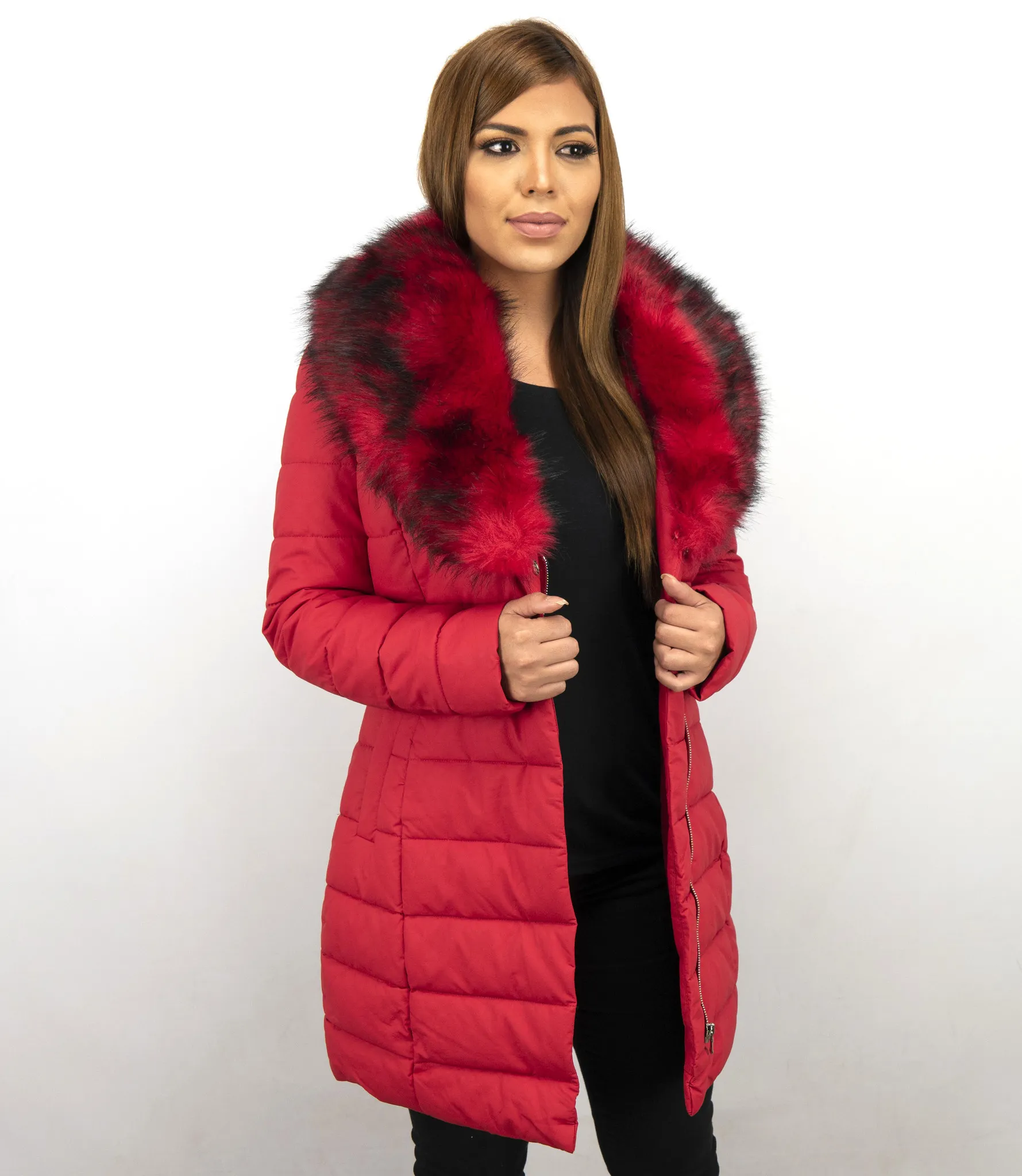 Red Winter Coat with Padding for Women