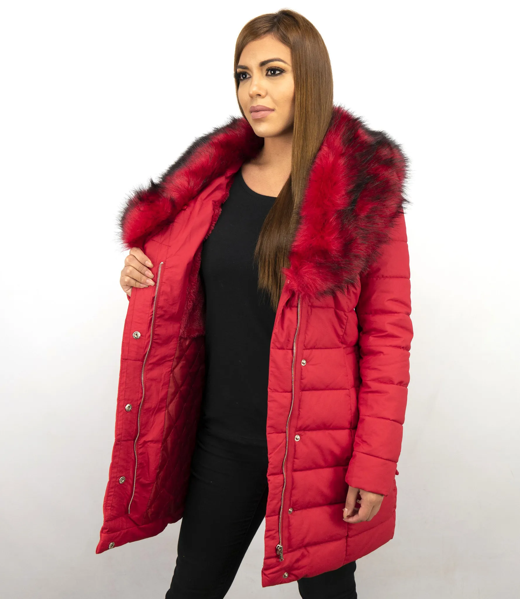 Red Winter Coat with Padding for Women