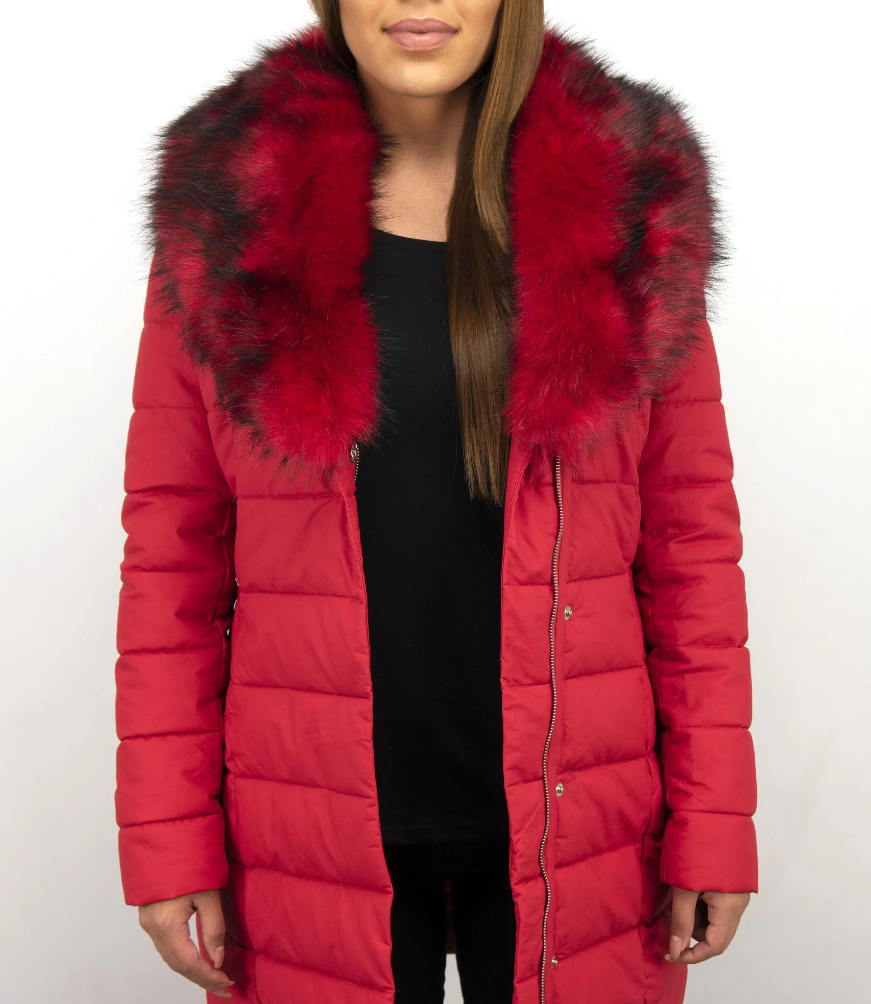 Red Winter Coat with Padding for Women