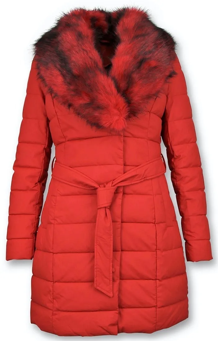 Red Winter Coat with Padding for Women