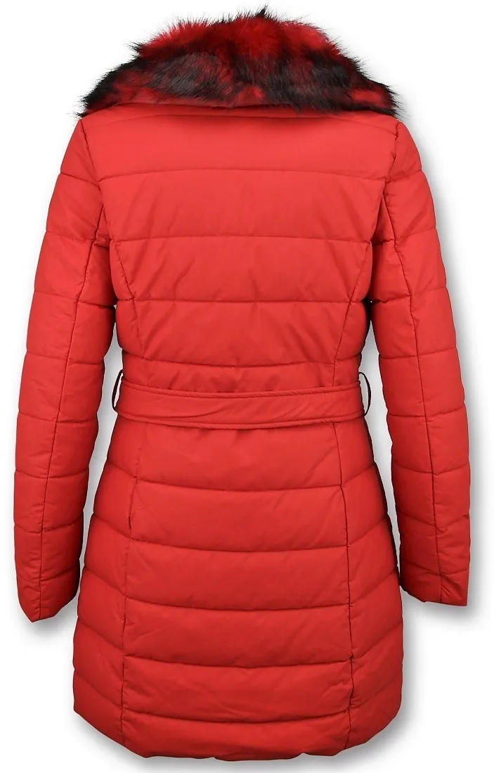 Red Winter Coat with Padding for Women