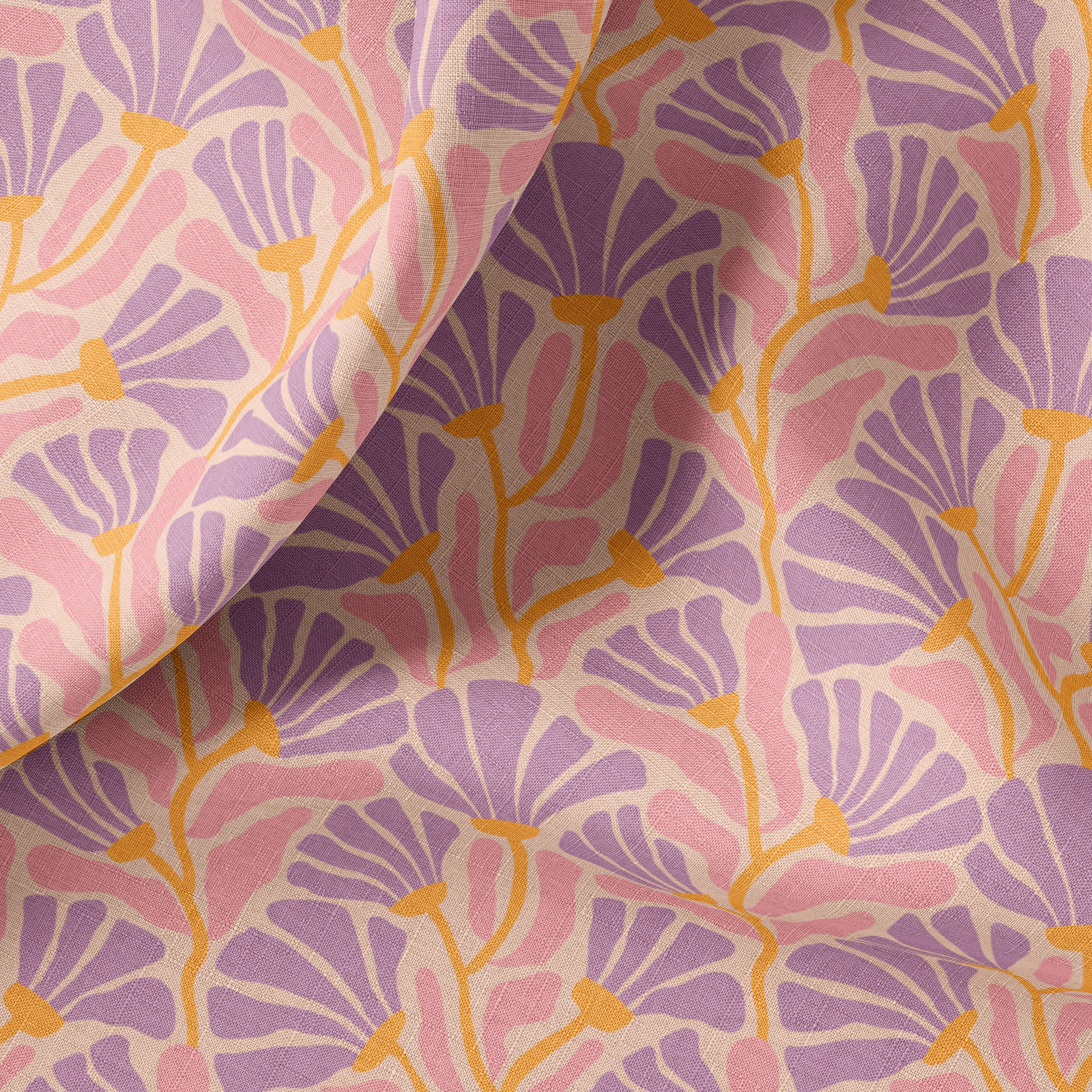 Retro Funky Flowers Print Linen Fabric - Ideal for Clothing, Bedding, Curtains & Upholstery