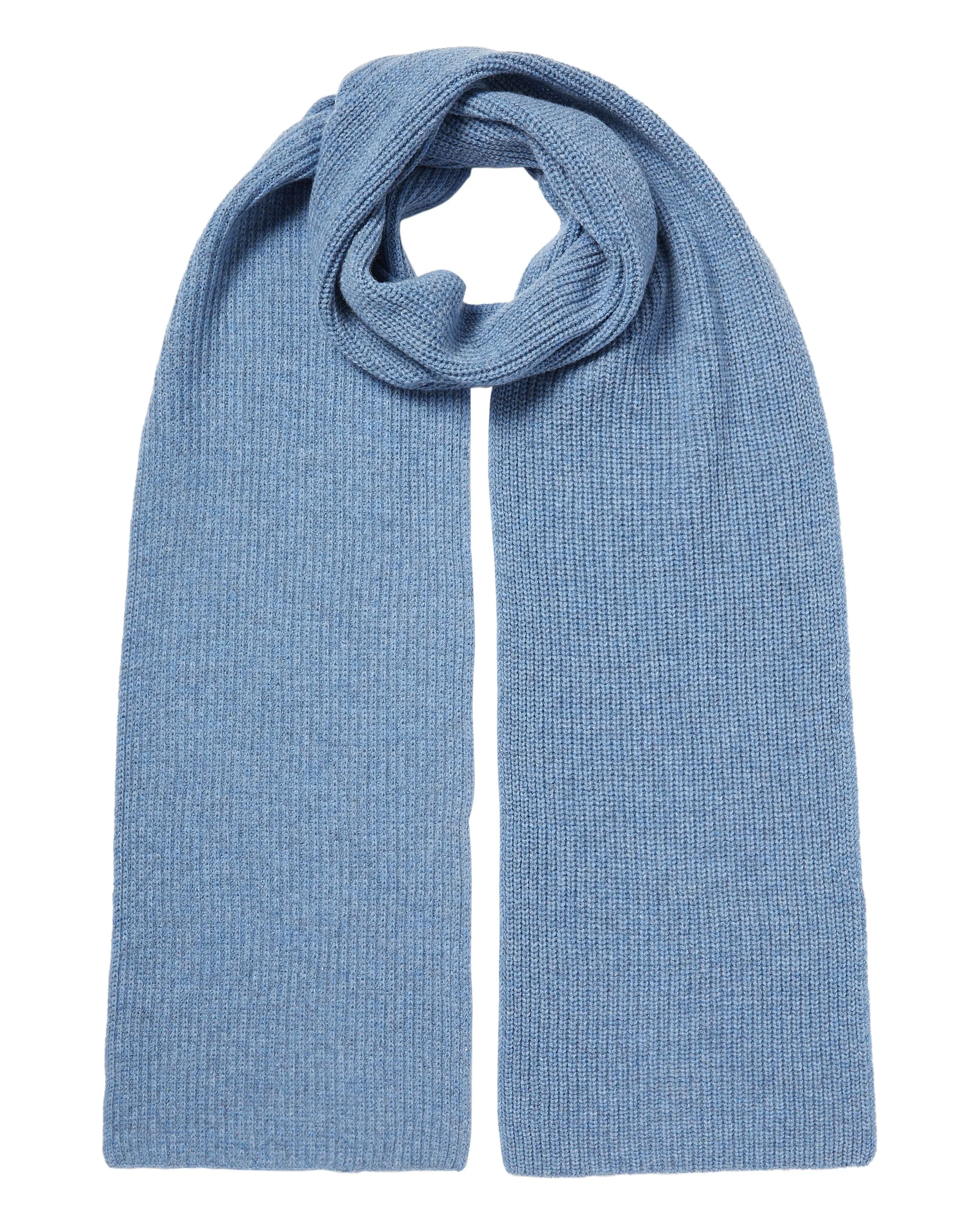 Ribbed Cashmere Scarf in Faded Indigo Blue