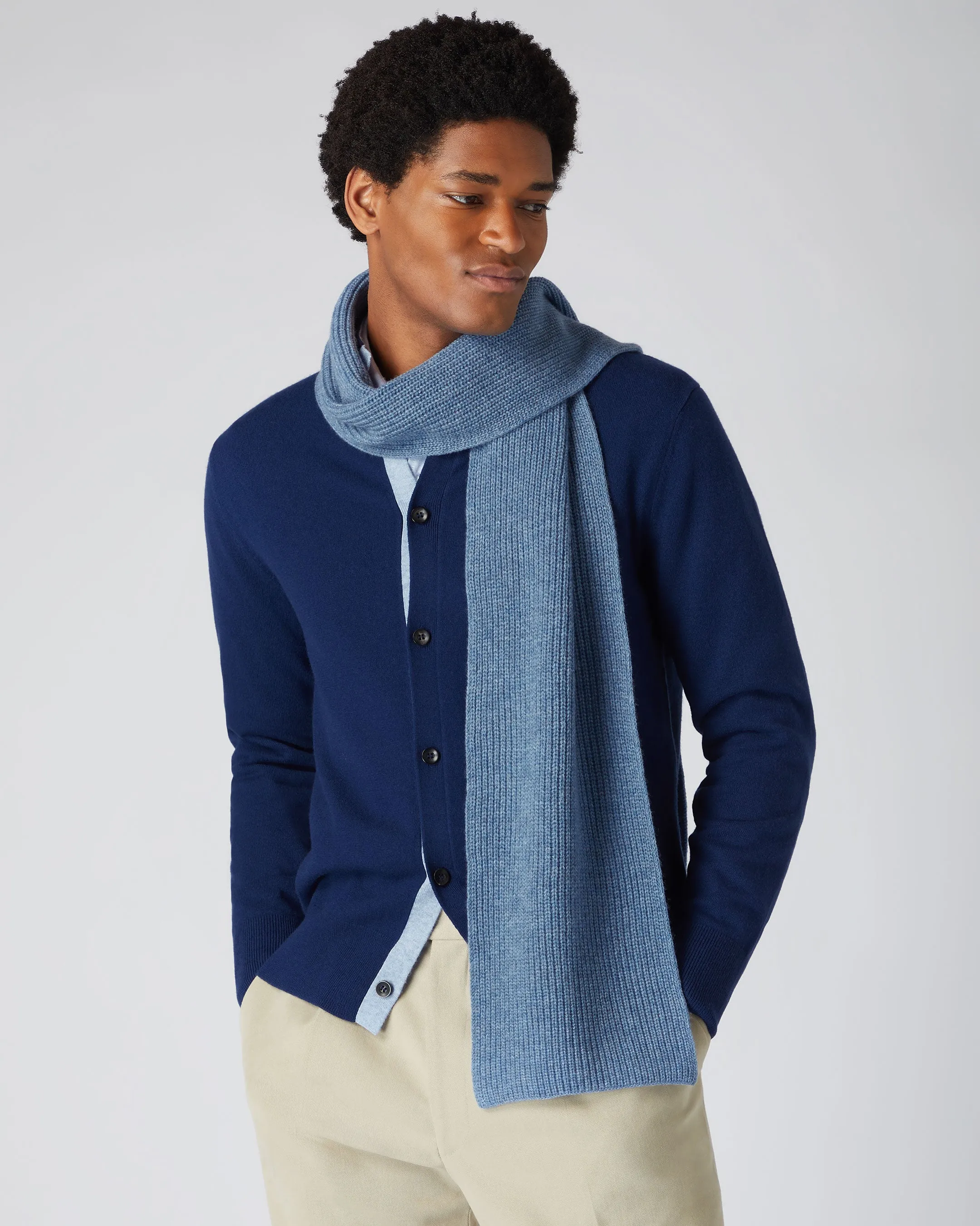 Ribbed Cashmere Scarf in Faded Indigo Blue