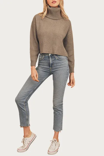 Ribbed Crop Turtleneck Sweater